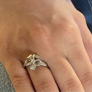 Vintage Sterling Silver CZ Plumeria Flower Ring from Hawaii